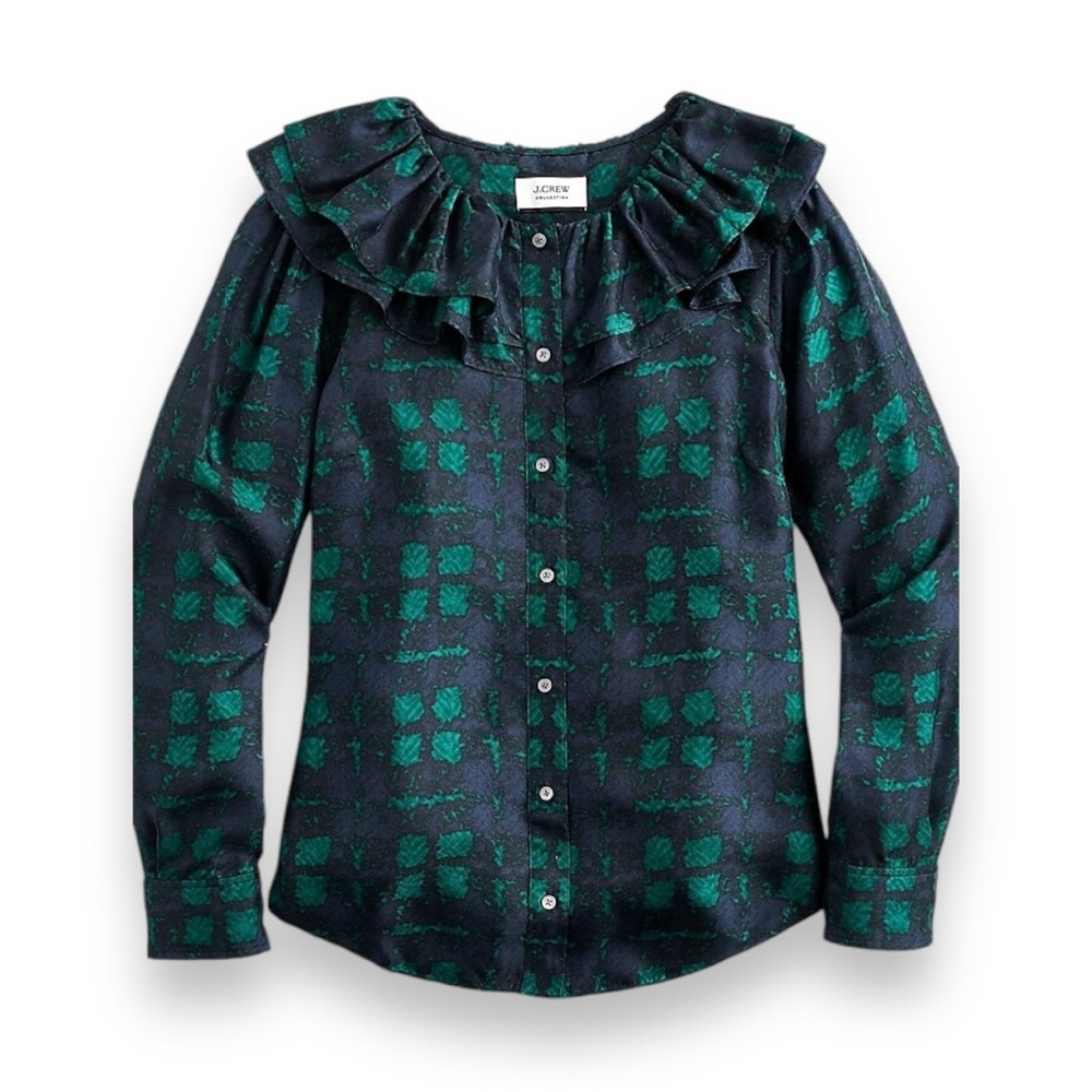 J. Crew Collection Silk Twill Ruffle Collar Top Size Small